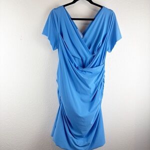 Maryan Mehlhorn Swim Coverup Short Sleeve Mini Dress Blue Large Beach Pool